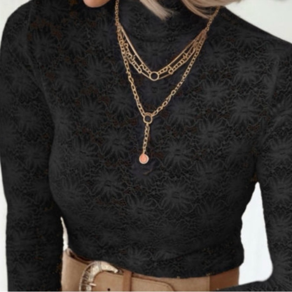 LAST ONE FLORAL LACE HIGH NECK LONG SLEEVE TOP